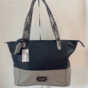 Guess Black/Gray Faux Snakeskin Handles Shoulder Bag